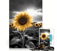 Rompecabezas Girasol Blanco y Negro 1000 Piezas para Adolescentes Mejora la Memoria Relajante Divertido Corte Afilado Colección de Piezas Artísticas 38x52cm