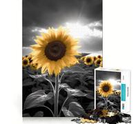 Rompecabezas Girasol Blanco y Negro 1000 Piezas para Adolescentes Recordar Mejorar Relajar Mente Obra de Arte de Corte Claro 50x75cm