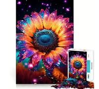 Rompecabezas Girasol Cósmico Dorado Neón de 1000 Piezas para Adultos, Juguete para ejercitar la Mente, Divertido y fácil de armar, Regalo navideño (38x52cm)
