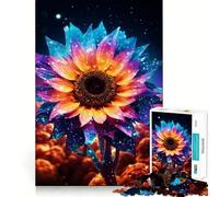 Rompecabezas Girasol Neón Cósmico Resplandor para Adultos, 1000 Piezas, Rompecabezas Mental, Relajante, Divertido, Ensamblaje de Imágenes, Cálida Sorpresa 38x52cm
