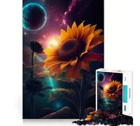 Rompecabezas Girasol Tierra Galaxia 1000 Piezas para Adultos Mejora la Memoria Alegría Familiar Ensamblaje Patrón Deseo de Papá Noel 38x26cm
