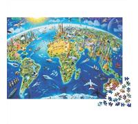 Rompecabezas GlobalLandmarksAnimalsTravel de 1000 Piezas con Mapa del Mundo fantástico. Arte para Juegos educativos para Adultos. Decoración del hogar. Ideal para. Cumpleaños. 70x50cm Regalos.