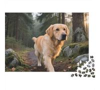 Rompecabezas Golden Retriever Caminando por el Bosque, 1000 Piezas. Juego Educativo para Adultos a Partir de 12 años. Decoración para el hogar. Ideal para cumpleaños. 38 x 26 cm.