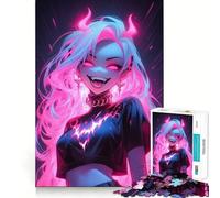 Rompecabezas gótico Rosa neón de 1000 Piezas para Adultos Juguete de lógica Resistente, Juego Relajante, Borde Transparente, Regalo sincero (38x52cm)