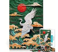 Rompecabezas Grulla Que se eleva sobre Olas Doradas de 1000 Piezas para Adolescentes Juego de lógica Tiempo de Juego cálido Pieza de colección de Arte de Corte preciso (38x26cm)