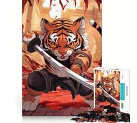 Rompecabezas Guerrero Tigre con Espada para Adultos, 1000 Piezas, Mejora la Memoria, Tiempo Libre, Bordes Precisos, Regalo Festivo 50x75cm