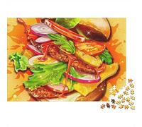 Rompecabezas Hamburger Premium 1000 Piezas para Adultos Hamburguesa Gigante Jugosa con Verduras Frescas Grueso Robusto Vibrante Desafiante Difícil Alivio de Estrés 52x38cm/1000pcs