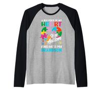 Rompecabezas Heart Grandson con Forma de Apoyo a la Conciencia del Autismo Camiseta Manga Raglan