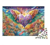 Rompecabezas Heart Wings Fantasy 1000 Piezas Adultos Corazón Alas Flores Pueblo Fantasía Desafiante Duro Premium Grueso Resistente Vibrante Alivio Estrés 52x38cm/1000pzs