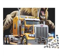 Rompecabezas híbrido de león y camión de 1000 Piezas. Primer Plano de león y camión. para Adultos de 12 años en adelante. Juego Educativo. Hermoso desafío Decorativo. Alta dificultad. 52 x 38 cm