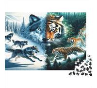 Rompecabezas híbrido de Lobo y Tigre, 100% cartón Reciclado, Doble exposición, 1000 Piezas para Adultos, El desafío Imposible, 38x26cm/1000 Piezas