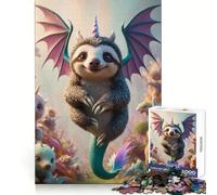 Rompecabezas híbrido de Unicornio, dragón y Perezoso bebé de 1000 Piezas para Adolescentes Ideal para Practicar el razonamiento, Relajarse y divertirse Bordes (38x52cm)