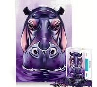 Rompecabezas Hipopótamo Morado en el Agua para Adolescentes, 1000 Piezas, Juguete de Habilidades, Juego Relajante, Corte Exacto, Regalo de Deseo de Papá Noel (50x75cm)