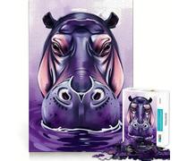 Rompecabezas Hipopótamo Morado en el Agua para Adolescentes, 1000 Piezas, Juguete Intelectual, Escapada Calma, Corte de Calidad, Regalo de Temporada (38x52cm)