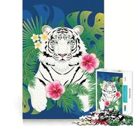 Rompecabezas Hojas Tropicales Tigre Blanco 1000 Piezas Diversión y Habilidades de Repaso Calidad Profesional Regalo Ideal para la Actividad Mental (50x75cm)