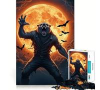 Rompecabezas Hombre Lobo Aullando a la Luna 1000 Piezas Desarrollo de Habilidades de Recuerdo Diversión Calidad Profesional Recorte Regalo Ideal para la Actividad Mental (38x52cm)
