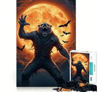 Rompecabezas Hombre Lobo Aullando a la Luna para Adolescentes 1000 Piezas Estimula la Mente Diversión Corte Limpio Componentes Resistentes Actividad Conmovedora para Compartir (38x26cm)