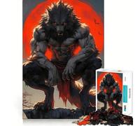 Rompecabezas Hombre Lobo Bajo la Luna de Sangre 1000 Piezas Entrenamiento Mental Divertido de Corte Limpio componentes Resistentes Entretenimiento cautivador para Disfrutar en casa (38x26cm)