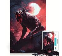 Rompecabezas Hombre Lobo Bajo la Luna de Sangre 1000 Piezas Juego cognitivo Divertido Troquelado de Alta precisión aliviar el estrés (38x52cm)
