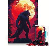 Rompecabezas Hombre Lobo Bajo la Luna de Sangre 1000 Piezas Recall Fun Play Piezas sin Rebabas de Corte Limpio Juego portátil y Divertido (50x75cm)