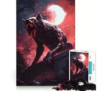 Rompecabezas Hombre Lobo Bajo la Luna de Sangre para Adultos 1000 Piezas Juego de Concentración Mental Corte de Precisión Bordes Lisos Un Reto Divertido para Pasar el Tiempo (50x75cm)