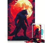 Rompecabezas Hombre Lobo Bajo la Luna de Sangre para Adultos 1000 Piezas Juego de Memoria Corte Fino Acabado Premium Una Forma Entretenida de Pasar Horas Libres (38x26cm)