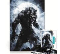 Rompecabezas Hombre Lobo Bajo la Luna Llena 1000 Piezas Divertido para Aumentar la concentración Cortado con láser para un Ajuste Actividad para Compartir con Seres Queridos (38x26cm)