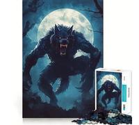 Rompecabezas Hombre Lobo Bajo la Luna Llena para Adultos 1000 Piezas Juego de Memoria Cerebral Corte Láser para un Ajuste Perfecto Aliviar el Estrés (38x52cm)