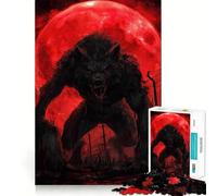 Rompecabezas Hombre Lobo bajo una Luna de Sangre 1000 Piezas Juguete de construcción Focus Ajuste Firme Montaje Seguro Juguete de Entretenimiento para Interiores (38x26cm)