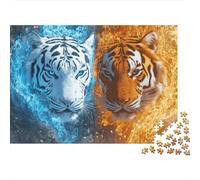 Rompecabezas Ice Tiger Fantasy de 1000 Piezas, diseño Ice Fire Tiger Split Art para Adultos, Juegos educativos, Hermosa decoración, desafío difícil, Regalos de cumpleaños, 70x50cm/1000 Piezas
