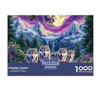 Rompecabezas Idea Regalo Puzzle 1000 Piezas Lobos bajo la Luna, Manada Lobos Galaxia Violeta, Decoración Pared Juego Educativo Adultos Niños 38x26cm