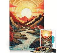 Rompecabezas ilustrado de río de montaña al Atardecer para Adolescentes, 1000 Piezas, fortalece la Memoria, Alivia la tensión, Bordes Suaves, Sorpresa navideña (38x26cm)