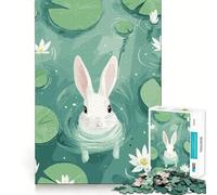 Rompecabezas ilustrado de un Conejo Blanco en un Estanque de nenúfares para Adultos 1000 Piezas Juego de Memoria Cerebral Cortado con láser para un Ajuste Perfecto aliviar el estrés