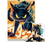 Rompecabezas ilustrado de un Gato Negro Enojado para Adultos,1000 Piezas,Juego de Memoria,Ajuste Firme,Montaje Seguro,Juego de construcción de Conexiones significativas (50x75cm)