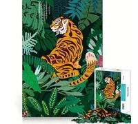 Rompecabezas ilustrado de un Tigre en la Jungla para Adolescentes, 1000 Piezas, fortalece la Memoria, sin estrés, Bordes Lisos, 38x52cm