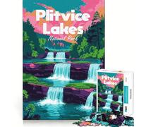 Rompecabezas ilustrado del Parque Nacional de los Lagos de Plitvice, 1000 Piezas, para Adolescentes Mejora la Memoria, se relaja, Borde preciso, Regalo Creativo (38x52cm)