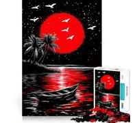 Rompecabezas ilustrados de Luna Roja en Noche Tropical para Adultos, 1000 Piezas Fortalece la Memoria, Alivia la ansiedad, Borde Liso, cálida Sorpresa (38x26cm)