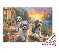 Rompecabezas Imposible Shih Tzu 1000 Piezas para Adultos Tres Perros en una Orilla Soleada Juego Desafiante | Regalo para Mujeres 52x38cm/1000pcs