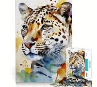 Rompecabezas Jaguar Pintado en Acuarela 1000 Piezas Juego de concentración Mental Corte de precisión Bordes Lisos Actividad Absorbente para Noches tranquilas (38x26cm)