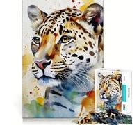 Rompecabezas Jaguar Pintado en Acuarela 1000 Piezas Juguete de construcción Focus Building Toy Ajuste Huecos Actividad gratificante para días lluviosos (50x75cm)