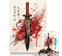 Rompecabezas japonés Antiguo de Katana para Adultos,1000 Piezas,Juego de Entrenamiento cognitivo,Encaje Huecos,Actividad Relajante para la Mente (38x52cm)