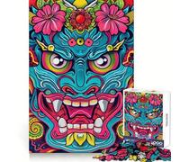 Rompecabezas japonés Colorido con máscara de Demonio Oni para Adultos, 1000 Piezas, desafío Divertido para ejercitar la Mente, Juego Nocturno (38x26cm)
