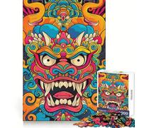 Rompecabezas japonés Colorido de máscara de Demonio Oni de 1000 Piezas para Adultos Rompecabezas de lógica Afilada Divertido pasatiempo Familiar Adorno de Mesa (38x26cm)