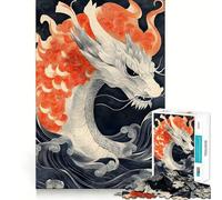 Rompecabezas japonés de 1000 Piezas con diseño de dragón Blanco en Olas Juego de Memoria Divertido para Adultos Componentes Resistentes y de Corte Limpio aliviar el estrés (50x75cm)