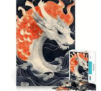 Rompecabezas japonés de 1000 Piezas con diseño de dragón Blanco en Olas para Adultos Juego para ejercitar la Mente Encaje Huecos Actividad Relajante para desconectar (38x52cm)