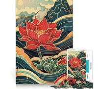 Rompecabezas japonés de 1000 Piezas con diseño de Flor de Loto roja para Adolescentes Juguete de lógica Mental Diseño Tranquilo y Firme Artículo de Santa Claus (38x52cm)