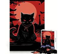 Rompecabezas japonés de 1000 Piezas con diseño de Gato Nocturno y Luna para Adolescentes Mejora la Memoria, relaja y CREA un Juego de Rompecabezas con Bordes precisos Un Regalo increíble 50x75cm