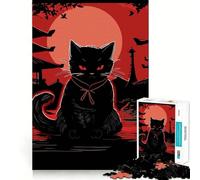 Rompecabezas japonés de 1000 Piezas con diseño de Gato Nocturno y Luna para Adolescentes Mejora la Memoria, relaja y CREA un Juego de Rompecabezas con Bordes precisos Un Regalo increíble 50x75cm