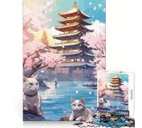 Rompecabezas japonés de 1000 Piezas con diseño de Gato Nocturno y Luna para Adolescentes Mejora la Memoria, relaja y CREA un Juego de Rompecabezas con Bordes precisos Un Regalo increíble 38x52cm