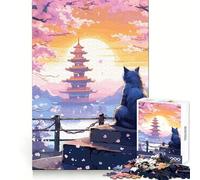Rompecabezas japonés de 1000 Piezas con diseño de Gato Nocturno y Luna para Adolescentes Mejora la Memoria, relaja y CREA un Juego de Rompecabezas con Bordes precisos Un Regalo increíble 38x52cm